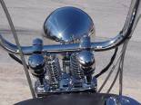 You can see the hidden wiring coming out of the handlebars. Nice shot of the beautiful springer front end and the headlight. 