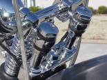 I really had to look around a lot to find these offset dog bone style risers for the ape hanger handlebars.  They are rubber mounted and were meant to absorb the horrible vibrations of the Harley engine. They make the Kawasaki engine and the ride even smoother on my Bobber although I admit it took a few miles to get used to the "rubbery" feel. 