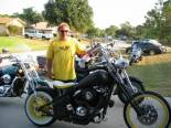 EZ at Hotsauce and Margot's house for the annual Biketoberfest BBQ and Jack Daniels drinking contest!!! See the smile on my face?  That's after a 700 mile trip on the new Bobber.  Even with no windshield and no back rest you couldn't wipe the smile off my face.......... 